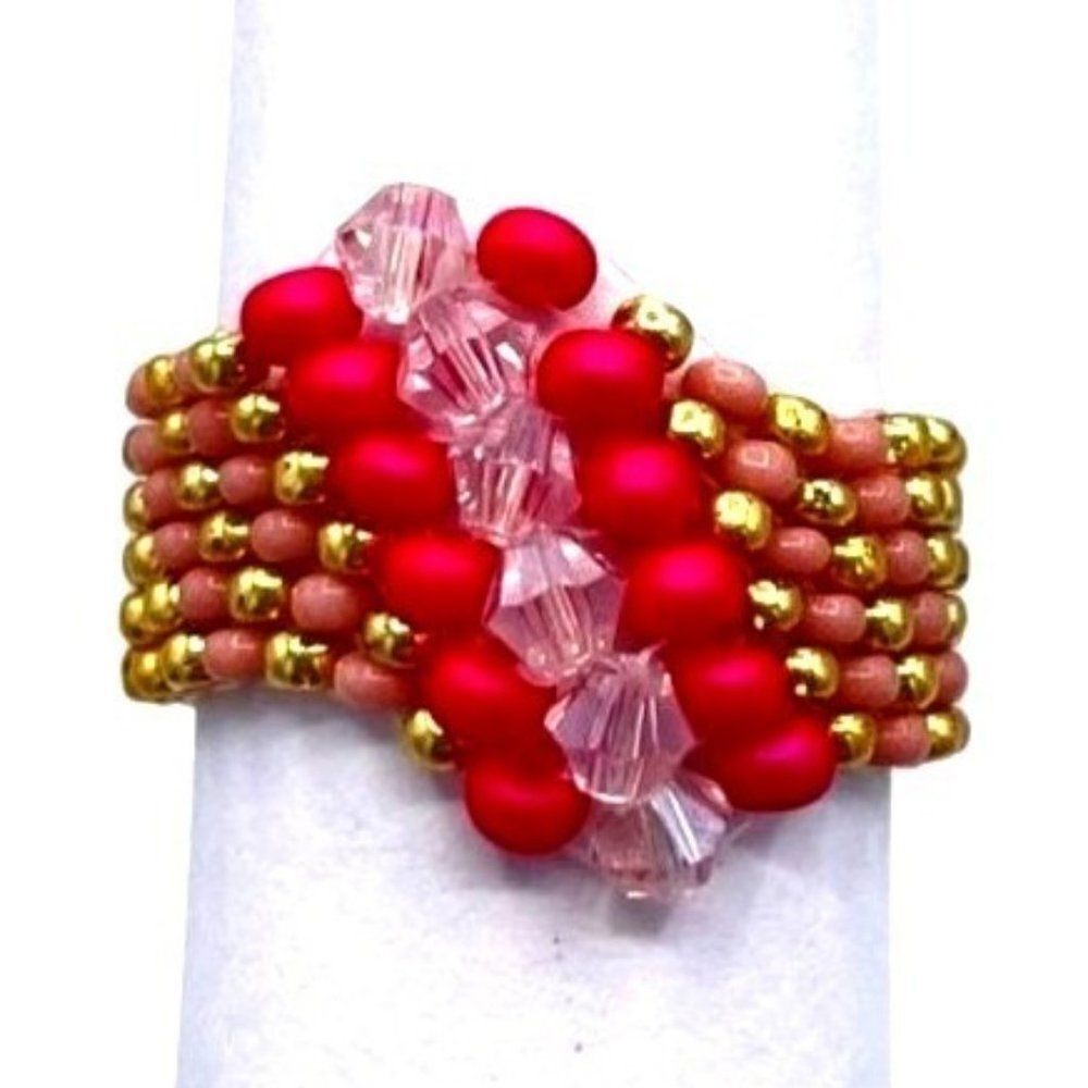 Gold With Fuchsia And Pink Sapphire Crystal Cellini Spiral Statement Ring Size 9
